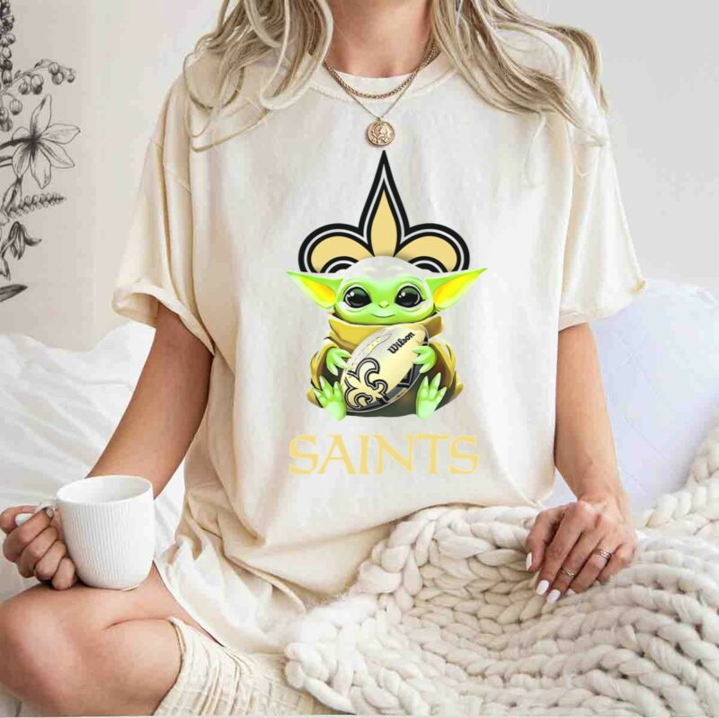 star wars baby yoda hugging new orleans saints football fleur de lis saints t shirt t shirt 1 1