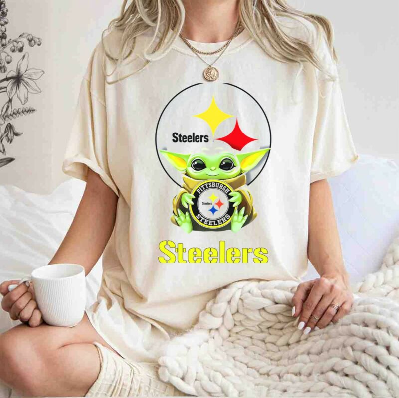 star wars baby yoda hugging pittsburgh steelers logo steelers t shirt t shirt 1 1