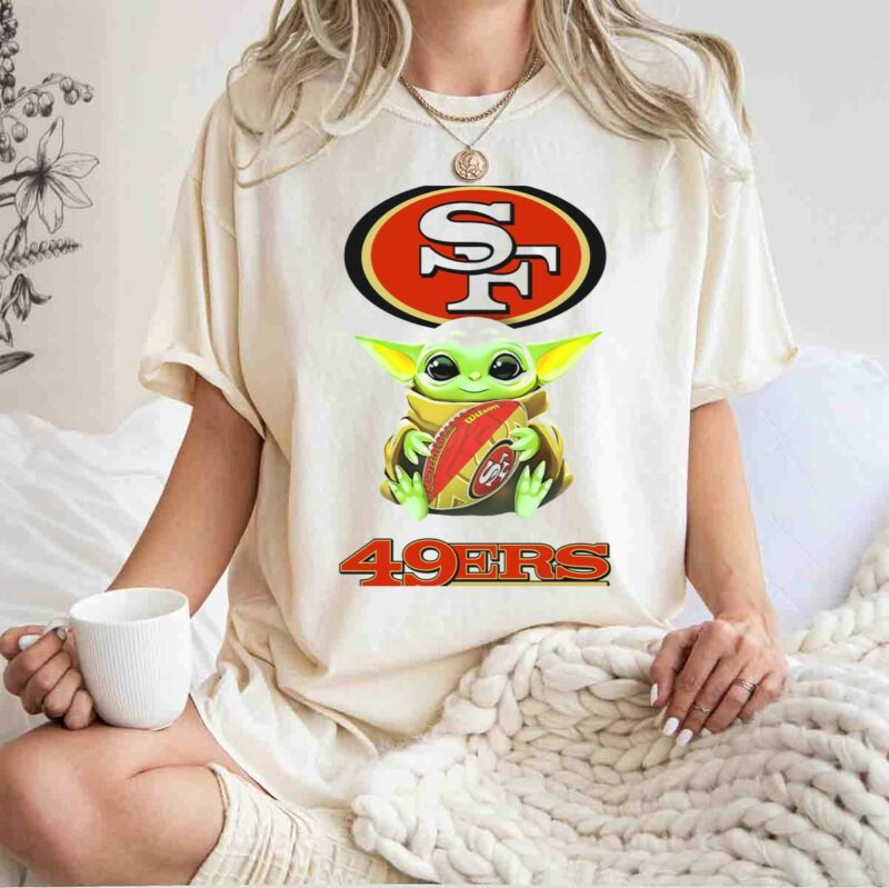 star wars baby yoda hugging san francisco 49ers football 49ers sf t shirt t shirt 1 1