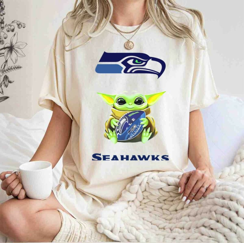star wars baby yoda seattle seahawks hugging football t shirt t shirt 1 1