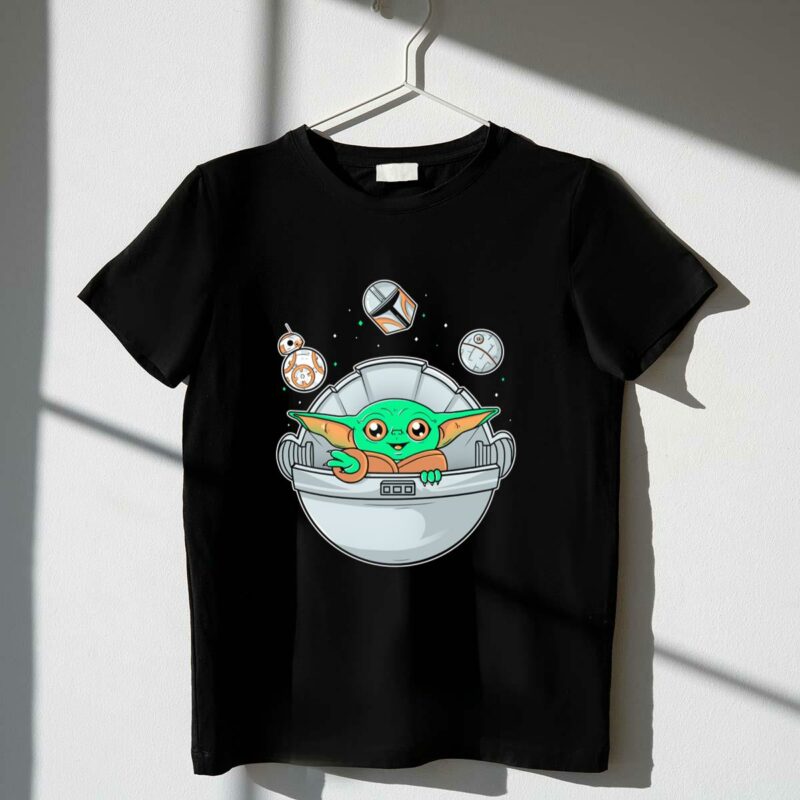 star wars baby yoda with bb 8 mandalorian helmet and death star t shirt t shirt 1 1