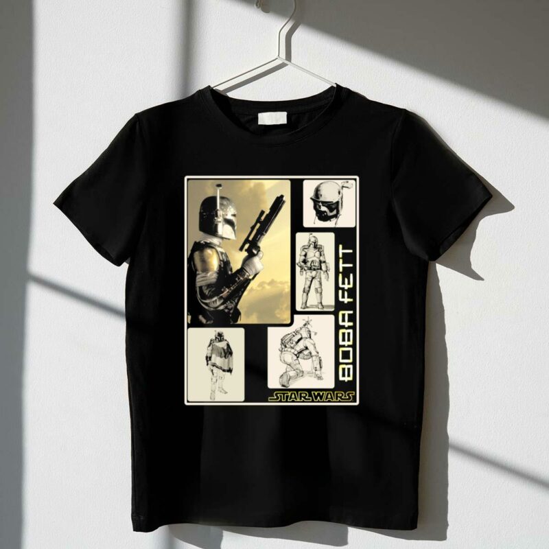 star wars boba fett detailed retro montage t shirt t shirt 1 1