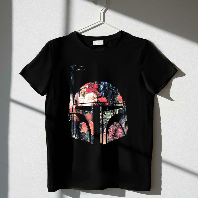star wars boba fett helmet with floral print t shirt t shirt 1 1