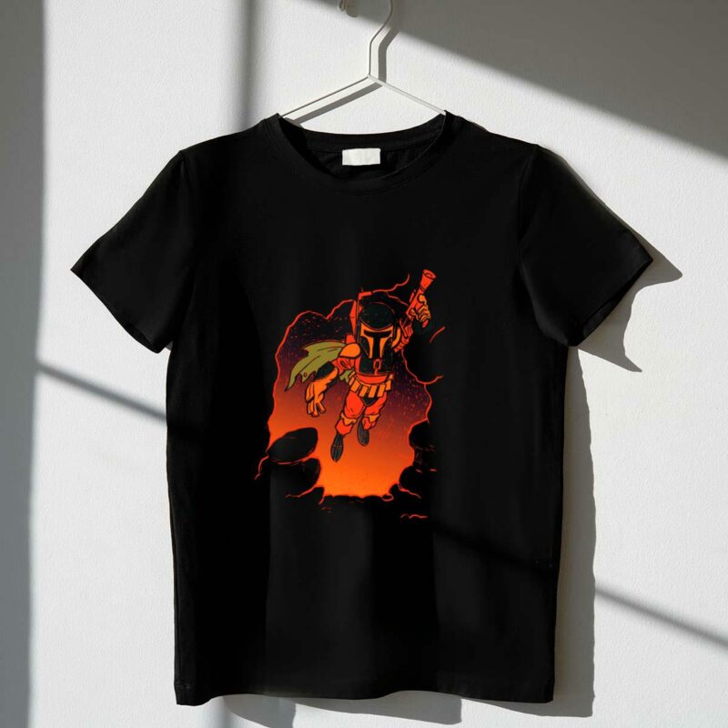 star wars boba fett illustrated blast mandalorian jetpack fire burst t shirt t shirt 1 1