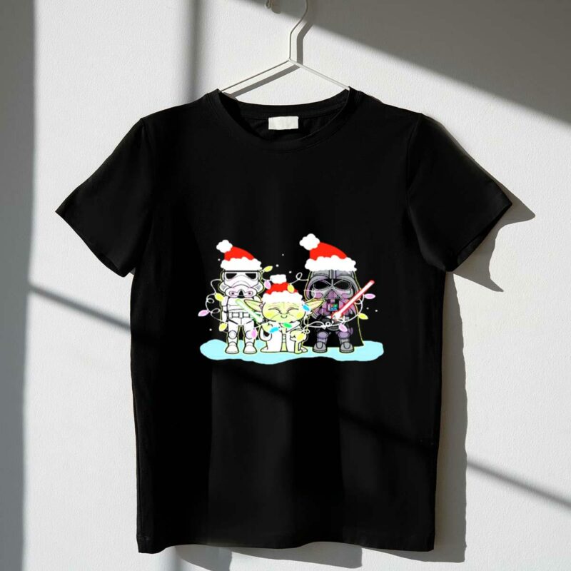 star wars characters santa hat christmas lights funny vibes t shirt t shirt 1 1