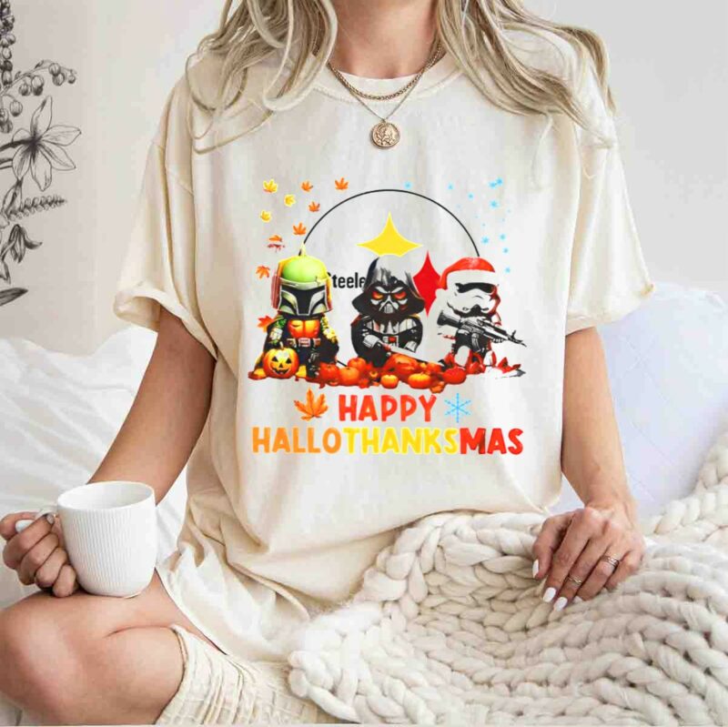 star wars chibi steelers happy hallothanksmas pumpkins leaves snowflakes t shirt t shirt 1 1