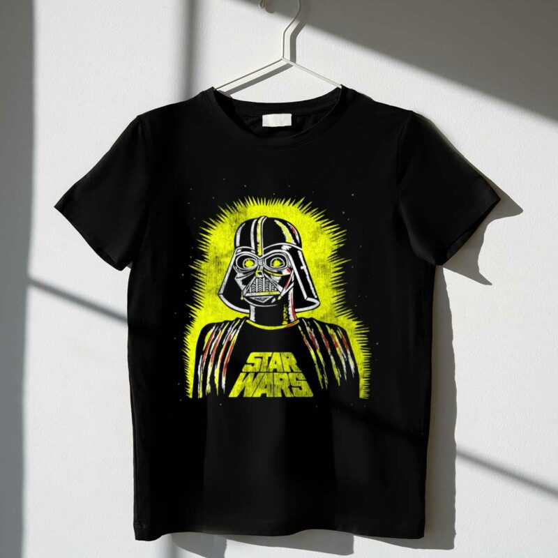 star wars classic distressed vader retro style yellow burst t shirt t shirt 1 1