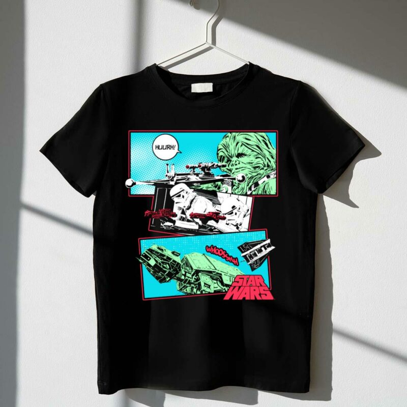 star wars comic scene chewbacca tie fighter stormtroopers actions t shirt t shirt 1 1