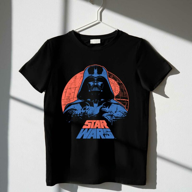 star wars darth vader death star retro red and blue t shirt t shirt 1 1