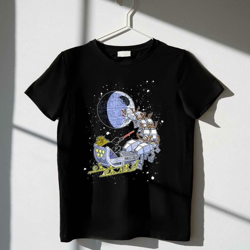 star wars darth vader death star sleigh with at at reindeer t shirt t shirt 1 1