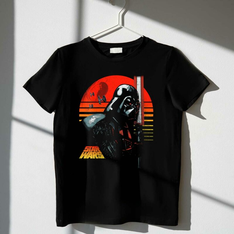 star wars darth vader sunset stripes with tie fighters t shirt t shirt 1 1
