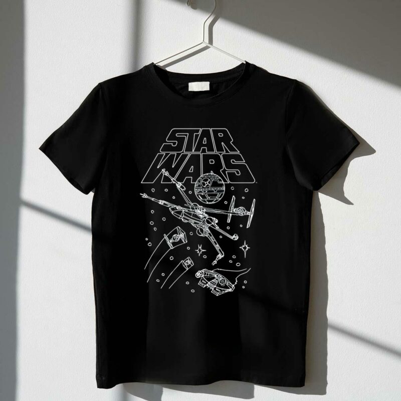 star wars death star x wing tie fighter millennium falcon outline t shirt t shirt 1 1