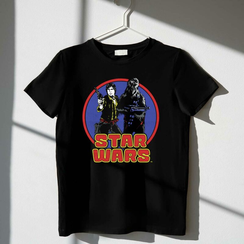 star wars han solo chewbacca retro circle t shirt t shirt 1 1
