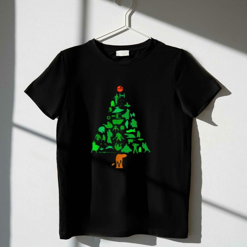 star wars holiday christmas tree silhouette with death star topper t shirt t shirt 1 1