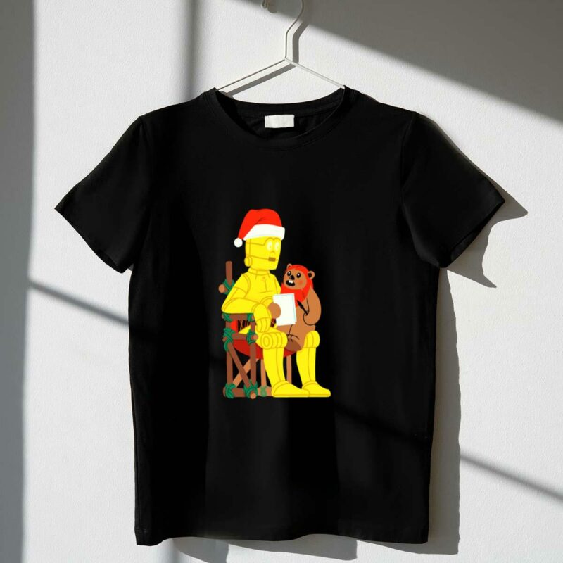 star wars holiday santa c 3po and ewok christmas chair scene t shirt t shirt 1 1