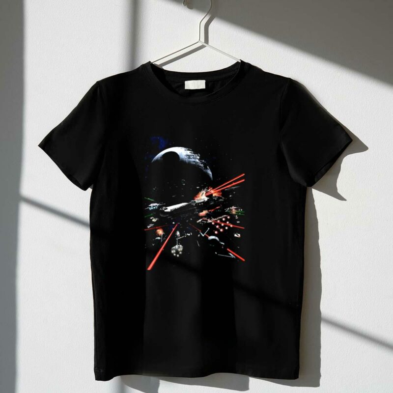 star wars millennium falcon and death star galactic battle scene t shirt t shirt 1 1