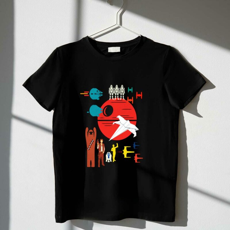 star wars origami collage millennium falcon tie fighter chewbacca r2 d2 t shirt t shirt 1 1