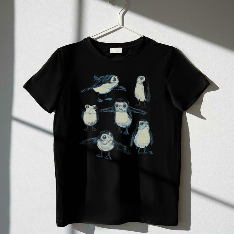 star wars porg poses sketch blue charcoal t shirt t shirt 1 1