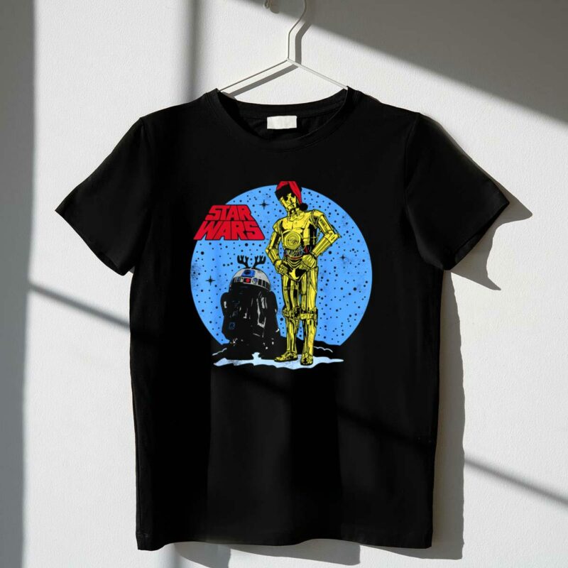 star wars r2d2 c3po snowy christmas scene t shirt t shirt 1 1