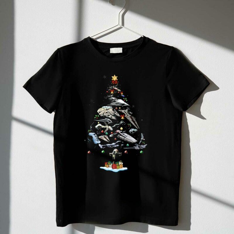 star wars spacecraft christmas tree holiday mashup t shirt t shirt 1 1