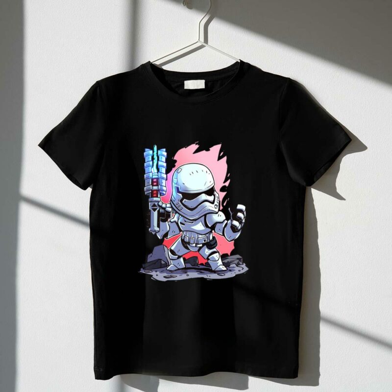 star wars stormtrooper chibi character with sci fi weaponry t shirt t shirt 1 1