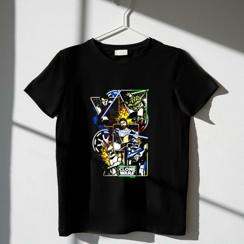 star wars the clone wars jedi and troopers comic panels t shirt t shirt 1 1