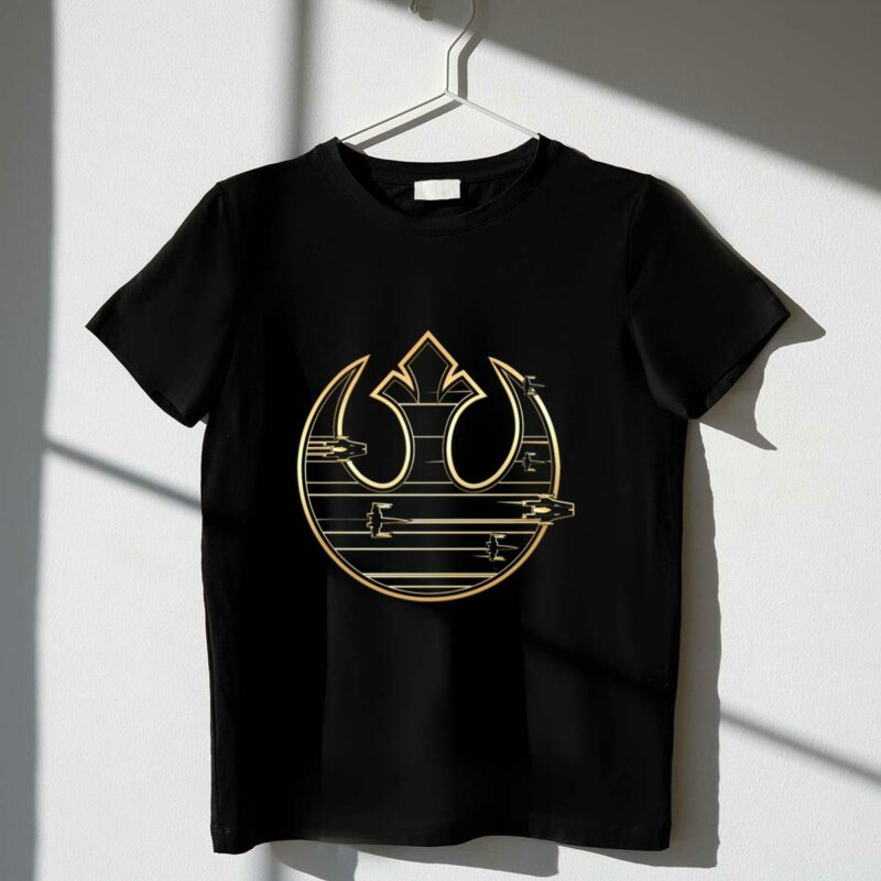 star wars the last jedi gold rebel alliance symbol with fleet starfighters t shirt t shirt 1 1
