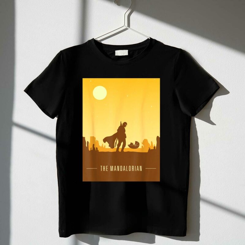 star wars the mandalorian and the child silhouette desert scene t shirt t shirt 1 1