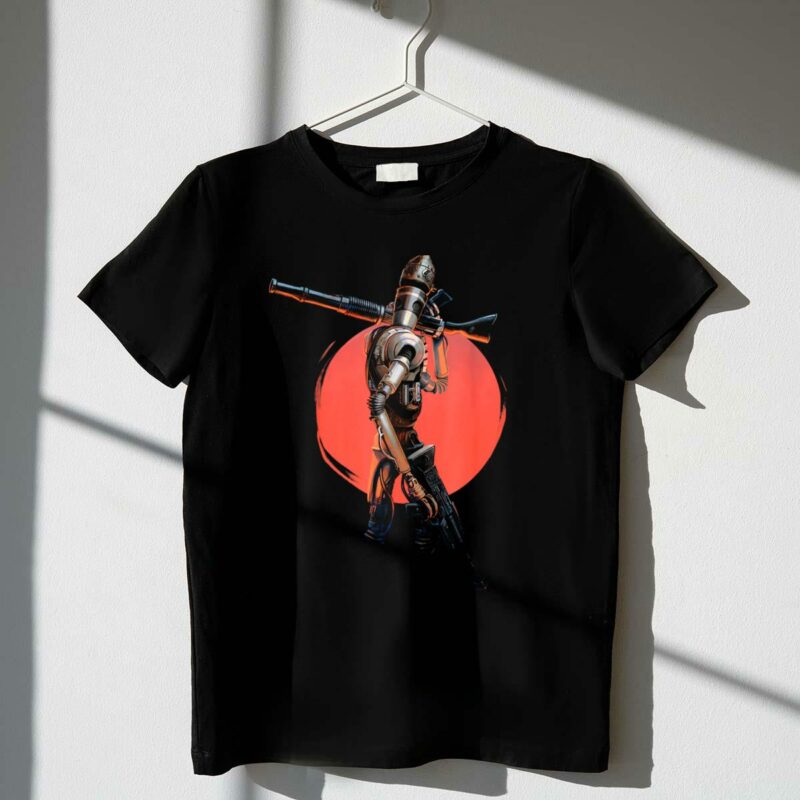star wars the mandalorian ig 11 with weapons in front of red circle t shirt t shirt 1 1