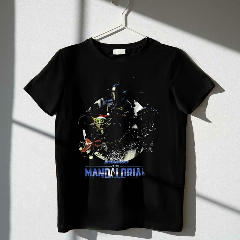 star wars the mandalorian mando and baby yoda christmas signature t shirt t shirt 1 1