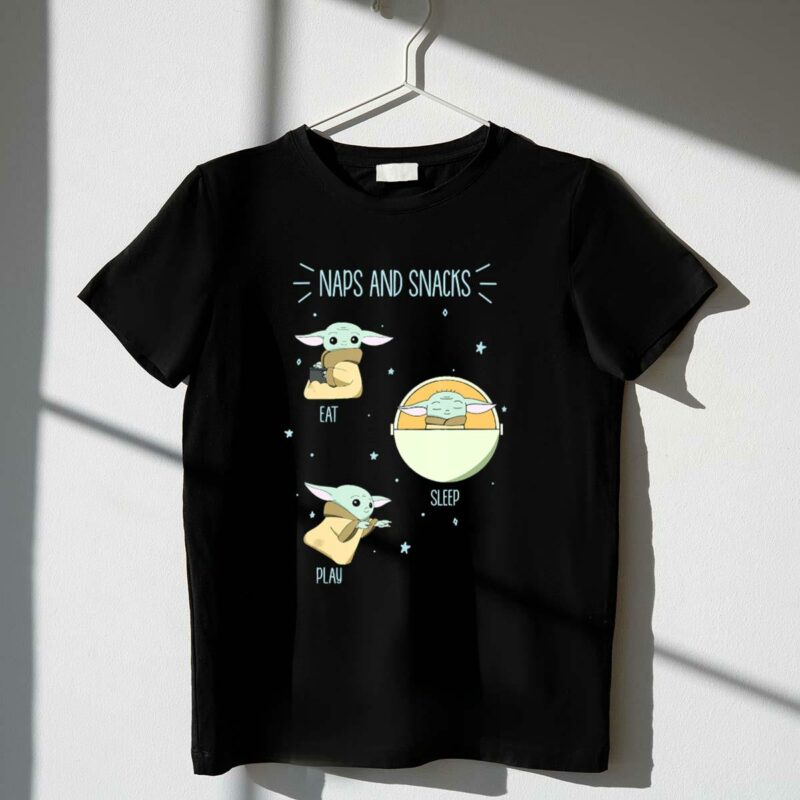 star wars the mandalorian naps and snacks eat sleep play the child doodles t shirt t shirt 1 1