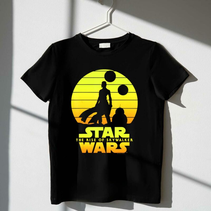 star wars the rise of skywalker rey bb silhouette sunset scene t shirt t shirt 1 1