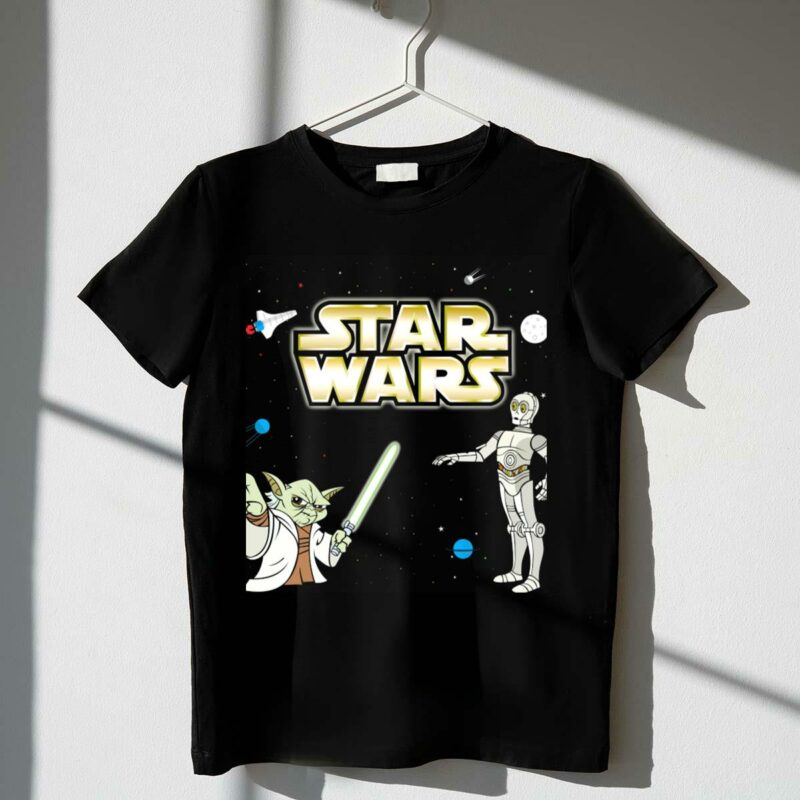 star wars yoda and c 3po space adventure scene t shirt t shirt 1 1