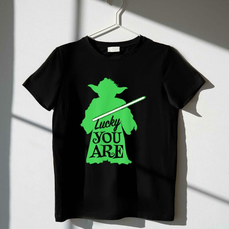 star wars yoda lucky you are green lightsaber t shirt t shirt 1 1