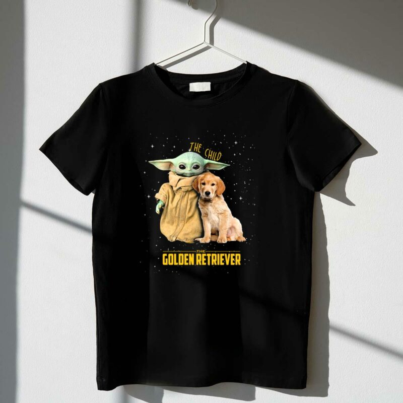 the child baby yoda and golden retriever star wars mashup t shirt t shirt 1 1