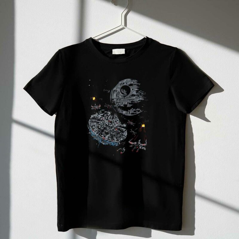 the last great battle star wars death star millennium falcon space scene t shirt t shirt 1 1