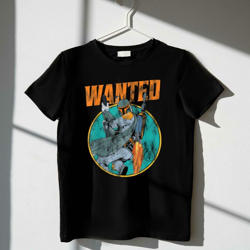 wanted boba fett star wars distressed mandalorian jetpack t shirt t shirt 1 1