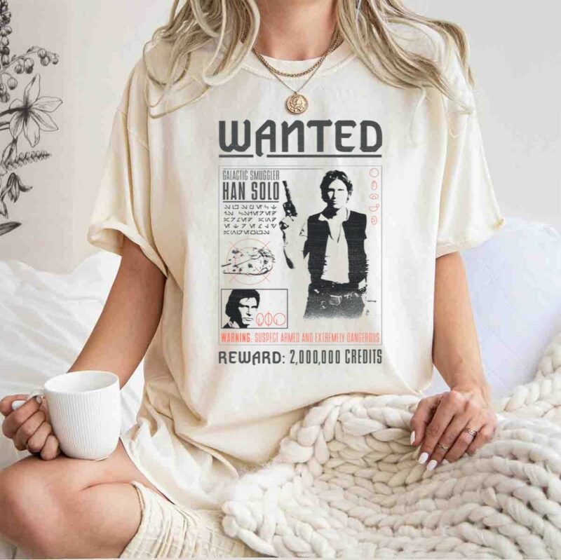 wanted galactic smuggler han solo star wars reward 2000000 credits t shirt t shirt 1 1