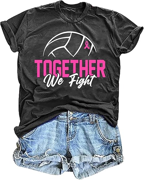 we fight volleyball pink ribbon t shirt