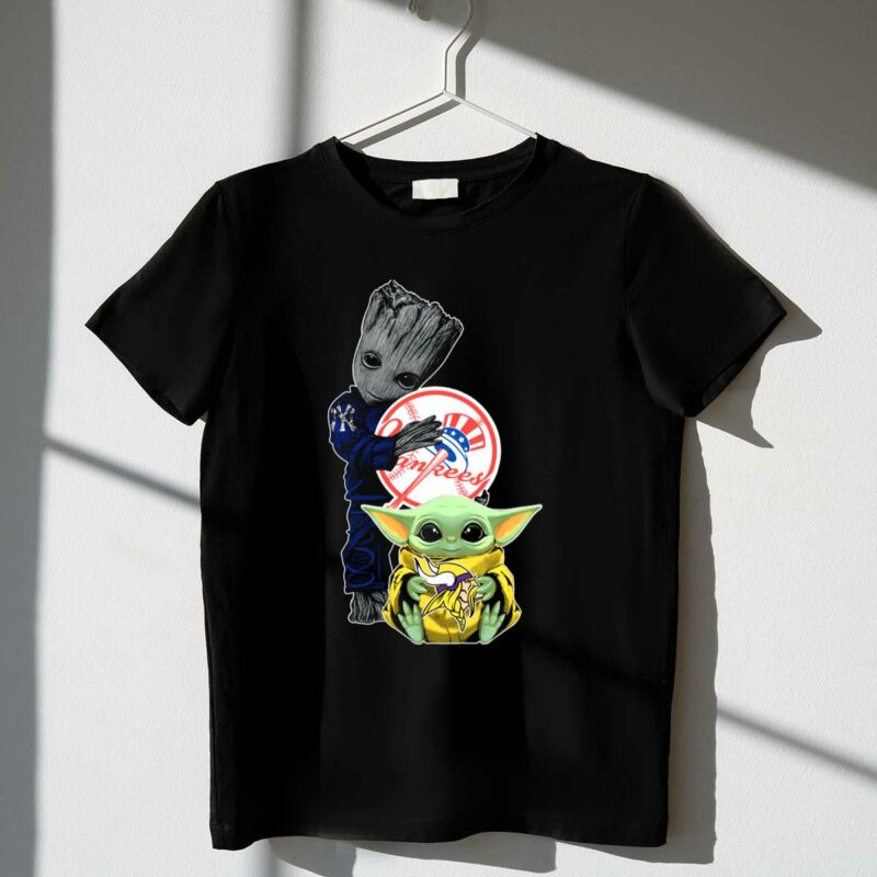 yankees baby groot and yoda star wars minnesota vikings t shirt t shirt 1 1