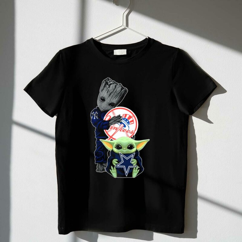 yankees cowboys baby groot and baby yoda star wars crossover t shirt t shirt 1 1