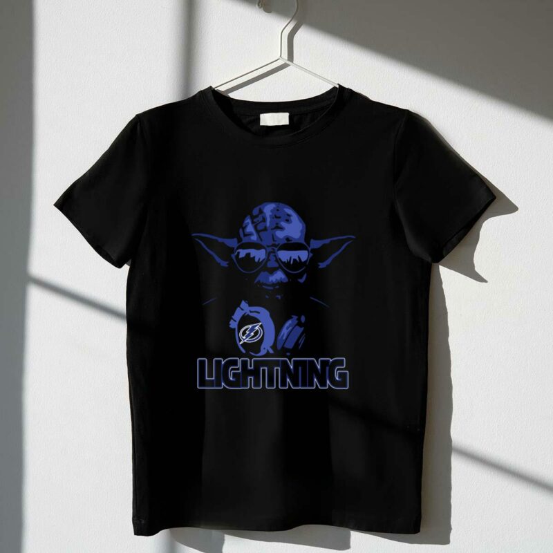 yoda star wars tampa bay lightning fans with iconic blue lightning logo t shirt t shirt 1 1