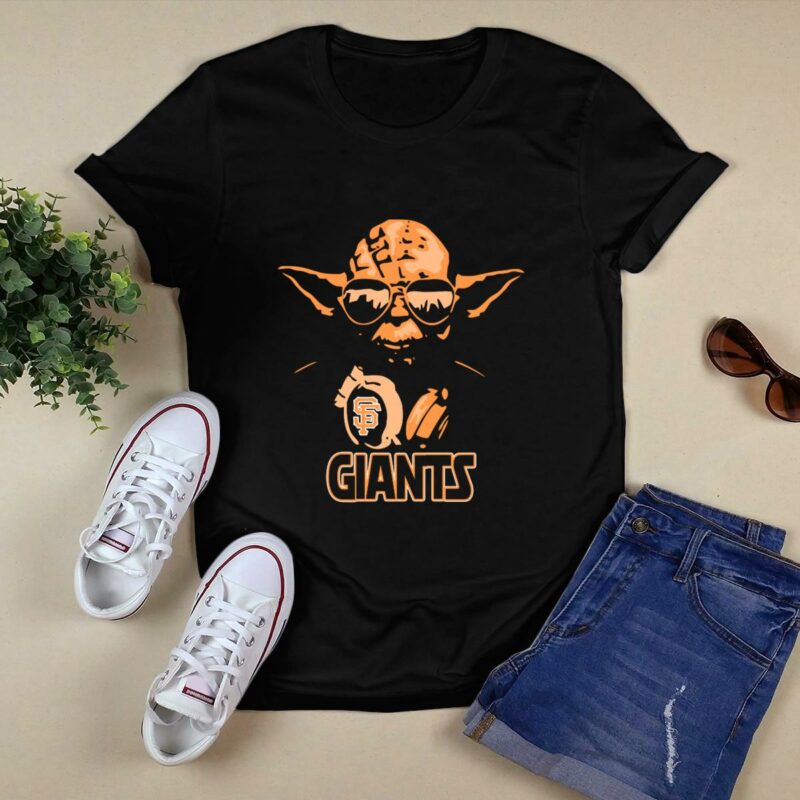 yoda star wars wearing san francisco giants gear with sunglasses and headphones t shirt t shirt 0
