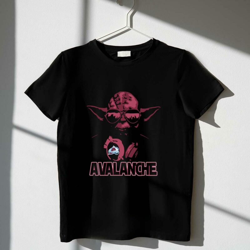 yoda with sunglasses and colorado avalanche logo star wars fans unite t shirt t shirt 1 1